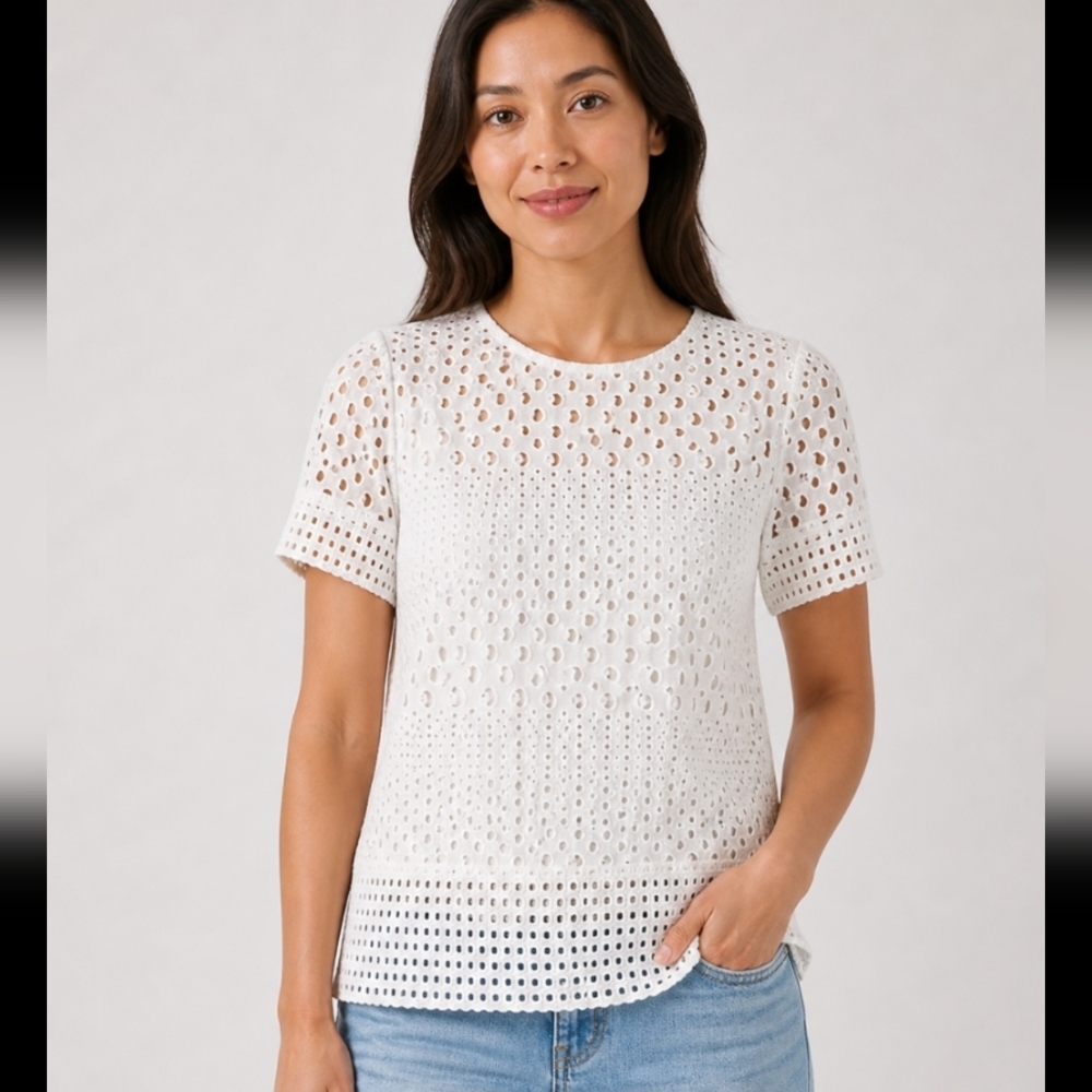 MICHAEL KORS White Eyelet See Through Women's Top Zipper Back Small